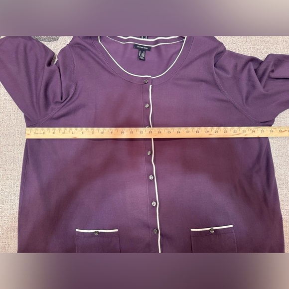 Lands’ End Purple White Trim Button Down Cardigan With Matching Shirt Plus Sz 3X - Picture 7 of 16